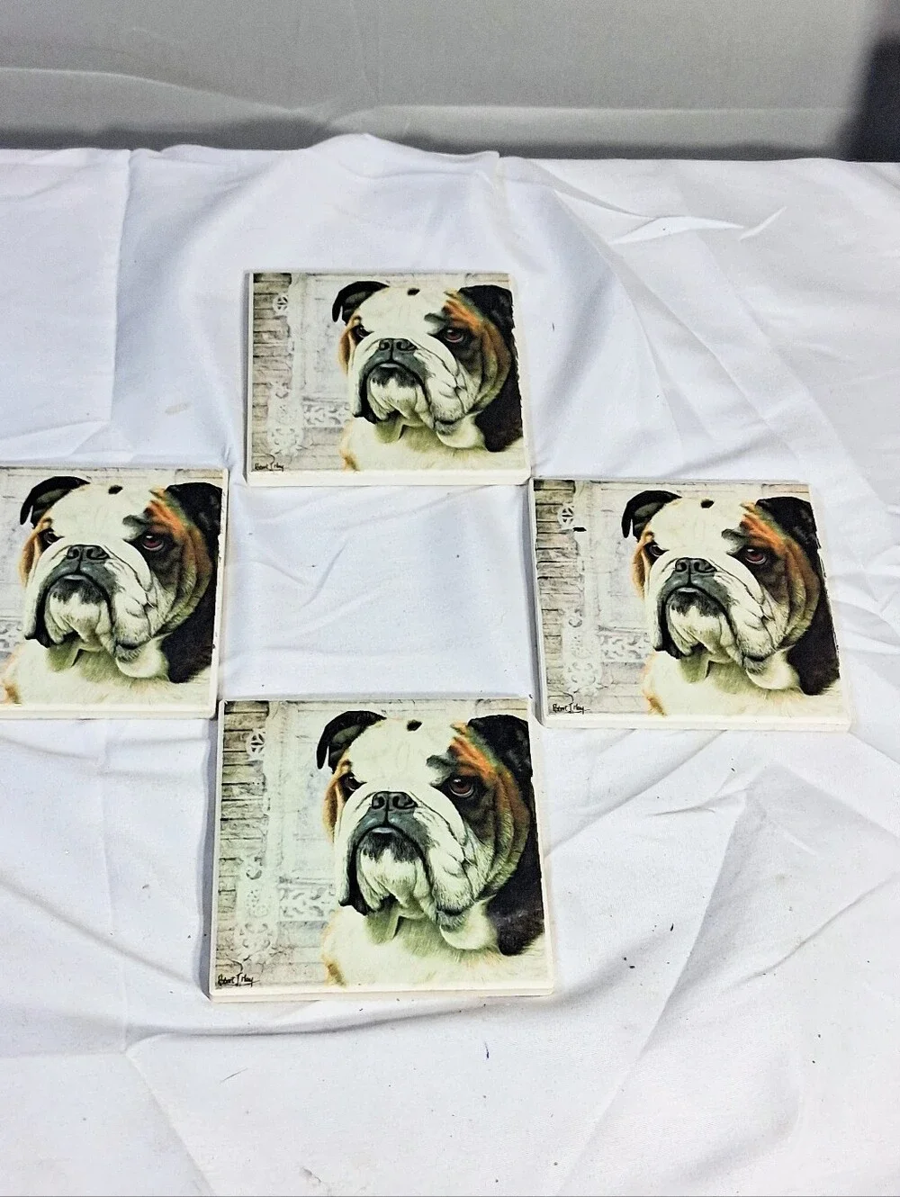 Set Of 4 NWT Robert May Super Absorbent 4 X 4 Bulldog Coasters